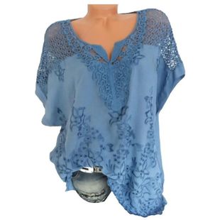 woman shirt 2024 V Neck Short Batwing Sleeve Blouse Floral E