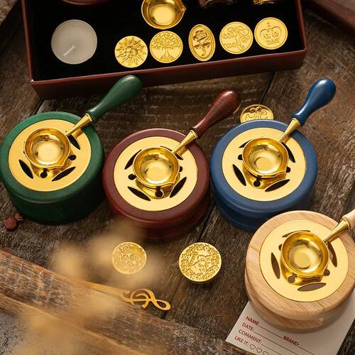 1 Set Of Wax Seal, Solid Wood Wax Melting Furnace With Spoon