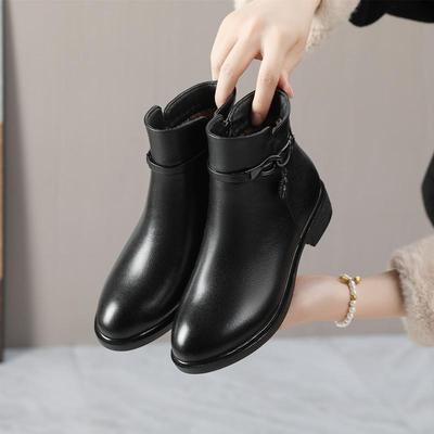 女士粗跟中老年保暖冬季舒适皮靴