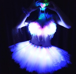 万圣节COS服装EDM电音节蹦迪led发光bra tutu裙蓬蓬rave酒吧派对