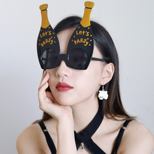 节日个性party香槟酒瓶眼镜酒吧派对沙雕搞怪墨镜生日拍照道具女