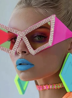 ins网红个性镶钻猫眼太阳眼镜潮