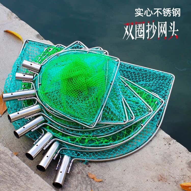 不锈钢平头方形双圈抄网头捞鱼网兜鱼塘鱼捞市场卖鱼抄网网兜渔具