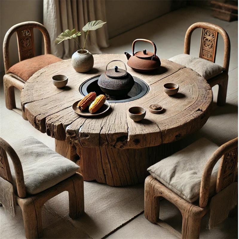 围炉煮茶2024新款 煮茶烧烤烤火炉套装 冬日围炉煮茶圆桌子家用