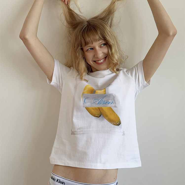 夏日我爱的蔬菜彩色白色正肩短袖