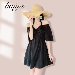 带钢托连体平角聚拢显瘦遮肚温泉泳装 胖mm泳衣新款 保守加肥加大码