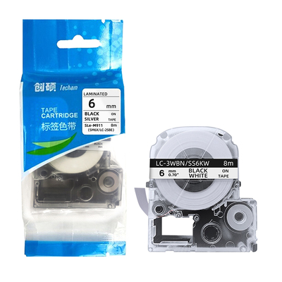创硕TECHAIN SLe-611标签色带6mm宽可选白/红/绿/蓝/透明/银/黄底黑字1卷（适用LW-C410 700 SR230 530C）