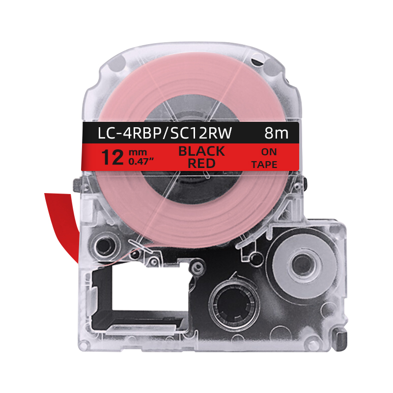 创硕TECHAIN KJM/PTe-431/SC12RW/LC-4RBP标签色带红底黑字12mm宽 适用LW-C410 700 SR230 530C