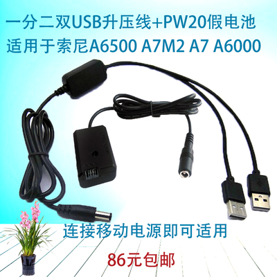 PW20假电池+双USB线套装适用索尼相机QX1 A7 A7II RX10 III A7R