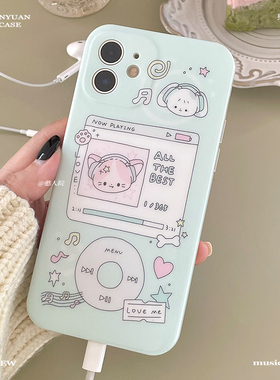 小猫小狗音乐播放器 imd春日手绘日系y2k可爱原创全包手机壳适用苹果17 16 15 plus14pro max1311 12iphone