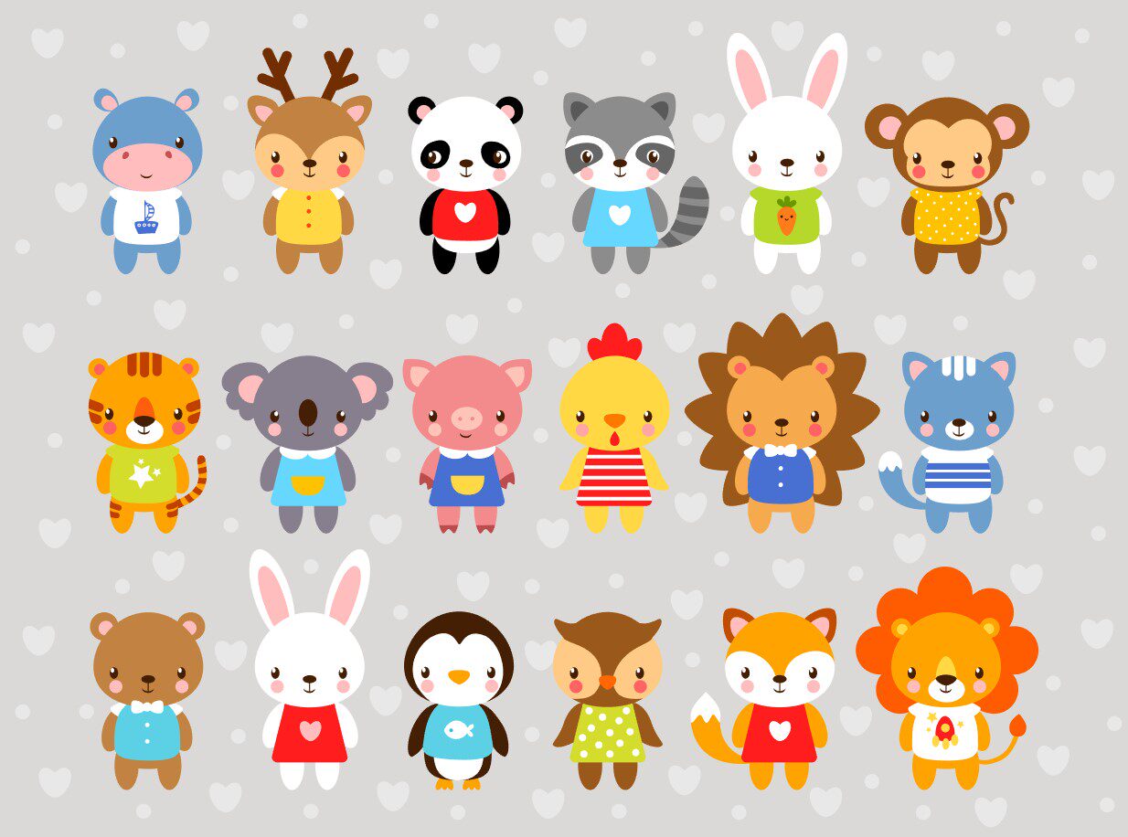 卡通小动物可爱儿童风格非洲热带南极农场森林插画ai矢量设计素材