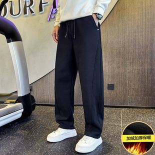 百搭潮流帅气弹力直筒运动裤 冬季 子 男加绒加厚2025新款 弯刀休闲裤