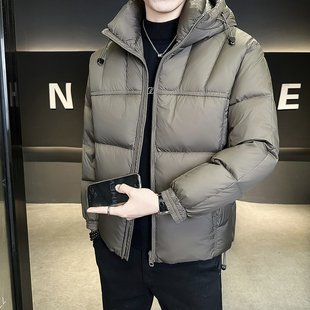 云朵泡芙排骨羽绒服男冬季加厚2025新款高充绒量连帽短款防寒外套