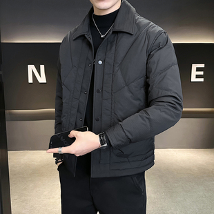 白鸭绒轻薄羽绒服男冬季2025新款潮流帅气翻领加厚休闲短款外套