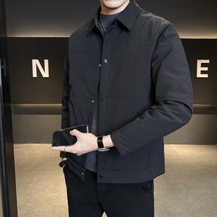 轻薄短款羽绒服男冬季2025新款纯色潮流翻领男士休闲夹克式外套