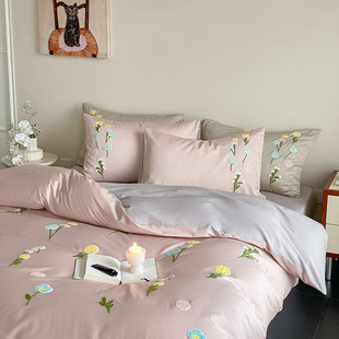 秋冬加厚100S长绒棉磨毛全棉毛巾绣被套四件套保暖高密度纯棉床品