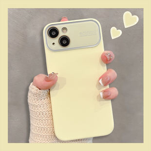 高级感纯色液态硅胶适用iphone14promax奶油黄手机壳15苹果13带镜头膜12全包11男女款 16pro简约13promax防摔