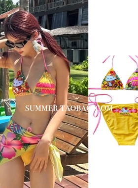 2025可爱风日系HelloKitty多巴胺彩色比基尼纱裙三角套性感泳衣女