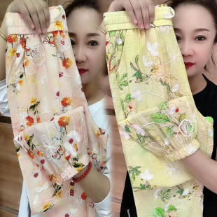 女薄款 萱麻花裤 百搭空调裤 新款 提花女裤 休闲裤 时尚 夏季 九分哈伦裤