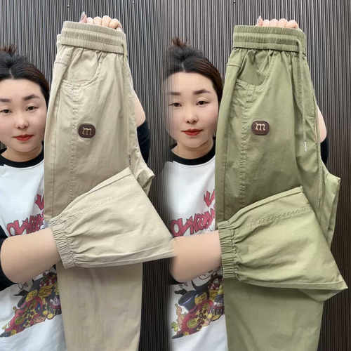 春夏水洗棉麻显瘦束脚哈伦九分裤