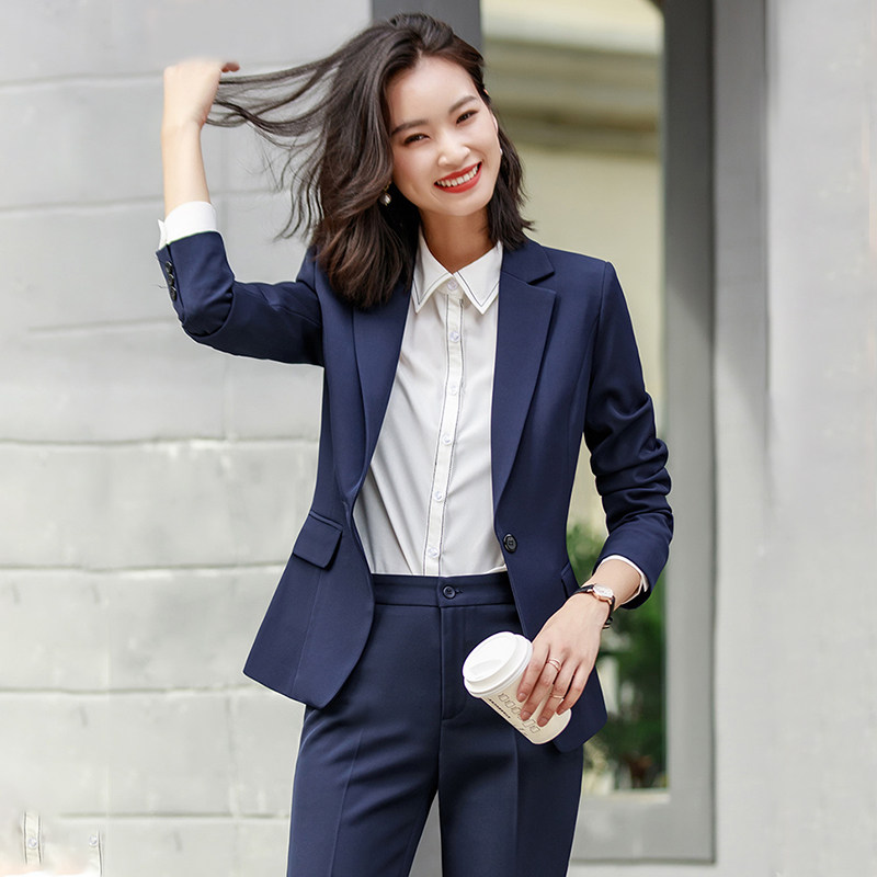 藏蓝色西装职业套装女春秋气质女神范面试正装西服酒店经理工作服