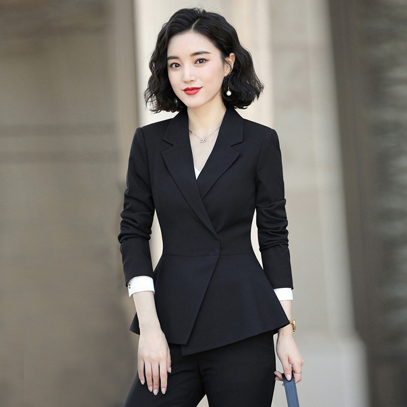 黑色西装正装女职业套装春秋气质酒店前台工装美容院管理层工作服