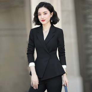 黑色西装正装女职业套装春秋气质酒店前台工装美容院管理层工作服