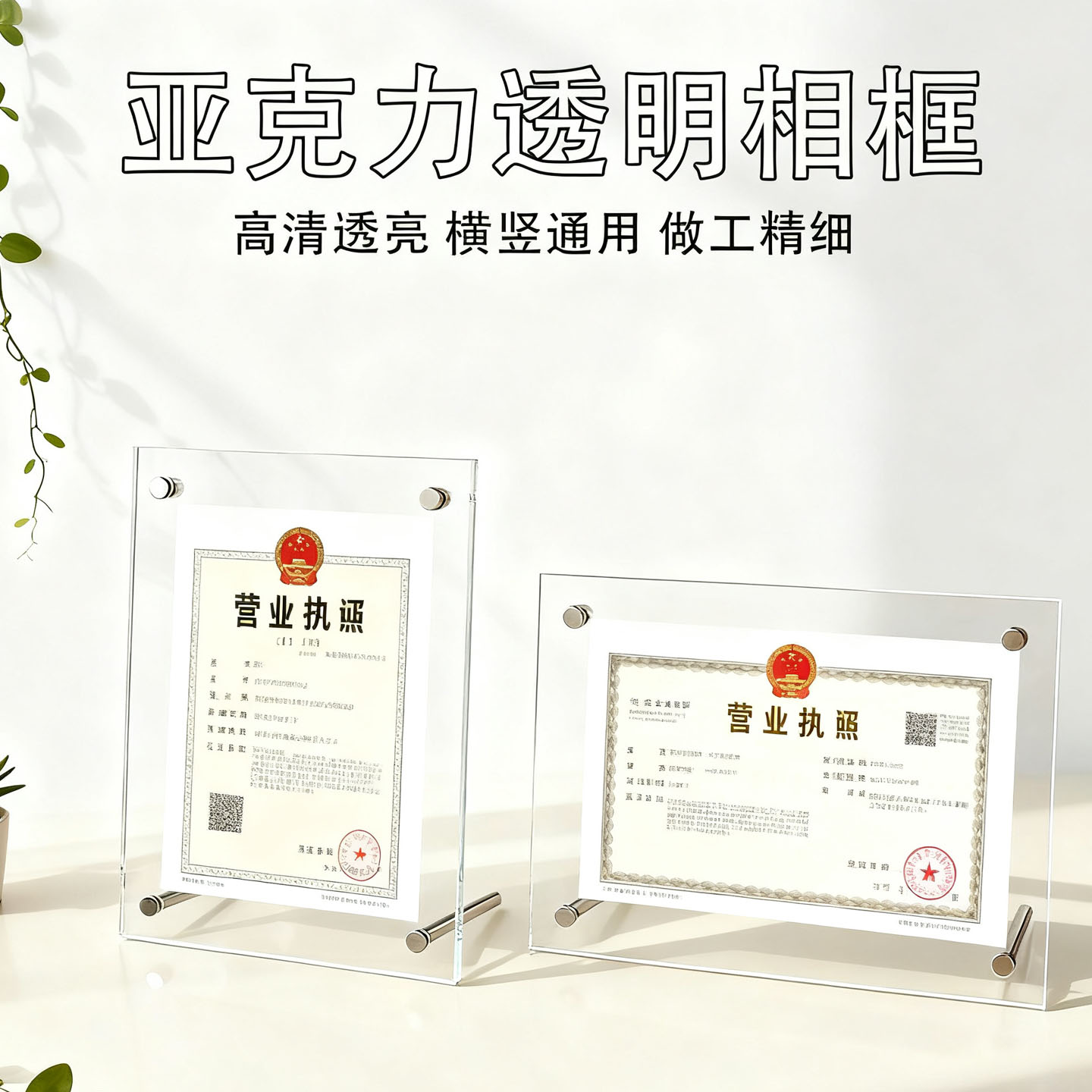 工商营业执照相框亚克力水晶相框摆台A4证书框营业执照框架正副本