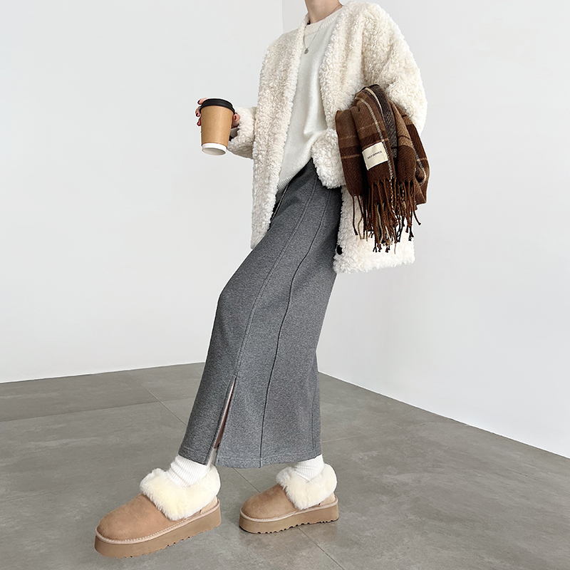 2025冬季新款加绒加厚直筒半身裙