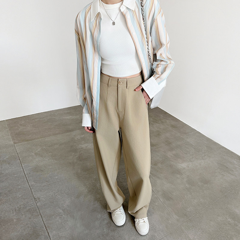 卡其色裤子女春2025新款高腰宽松休闲复古工装弯刀直筒窄版阔腿裤,女装/女士精品,休闲裤,淘宝优惠券,粉丝福利购,淘宝优惠卷