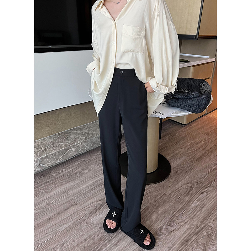 黑色西装裤女春秋冬季高腰垂感显瘦直筒裤子小个子休闲拖地阔腿裤