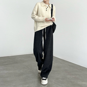 混纺羊毛阔腿裤 弯刀香蕉裤 女秋冬2025新款 高腰垂坠感休闲直筒窄版