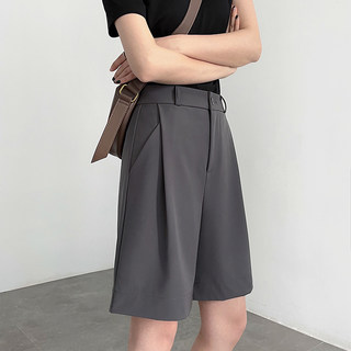 设计感灰色西装短裤女夏2025新款高腰显瘦宽松a字阔腿休闲五分裤