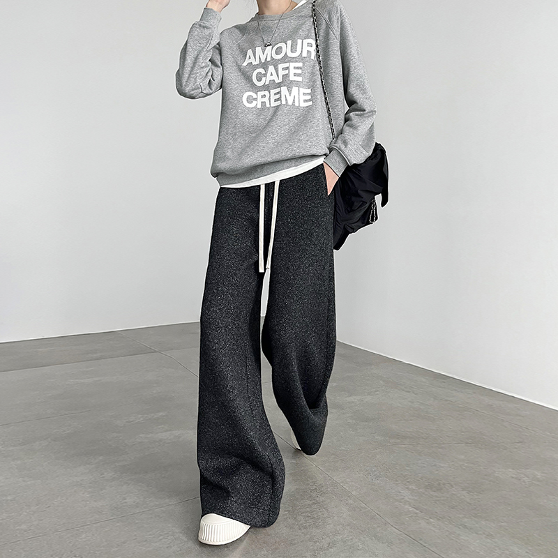 冬季新款显瘦休闲直筒羊毛阔腿裤