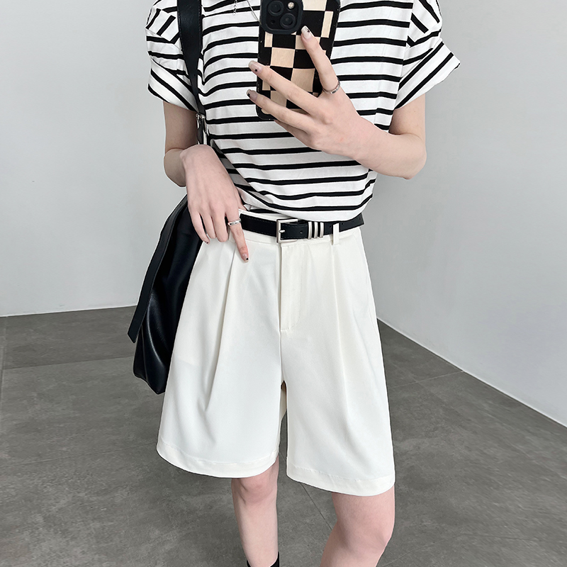 白色西装短裤女2024新款夏季薄款高腰a字宽松休闲冰丝阔腿五分裤