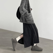 醋酸羊毛半身裙女秋冬2025新款 高腰a字开叉毛呢加绒直筒包臀长裙