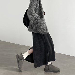 醋酸羊毛半身裙女秋冬2025新款 高腰a字开叉毛呢加绒直筒包臀长裙