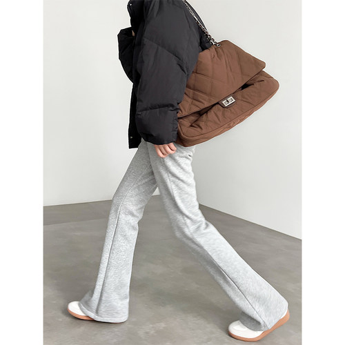 冬季新款加绒加厚休闲运动微喇裤