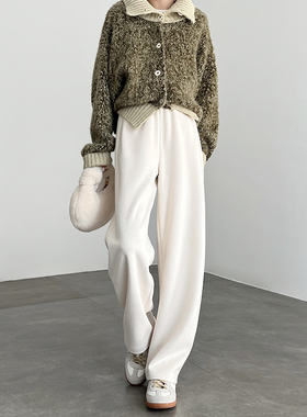 加绒白色弯刀裤女2025新款冬加厚醋酸阔腿显瘦直筒窄版镰刀香蕉裤