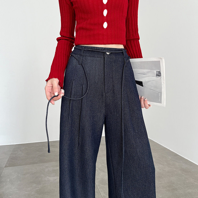 丹宁蓝阔腿牛仔裤女2025新款高腰显瘦松弛感复古宽松休闲直筒裤子,女装/女士精品,休闲裤,淘宝优惠券,粉丝福利购,淘宝优惠卷