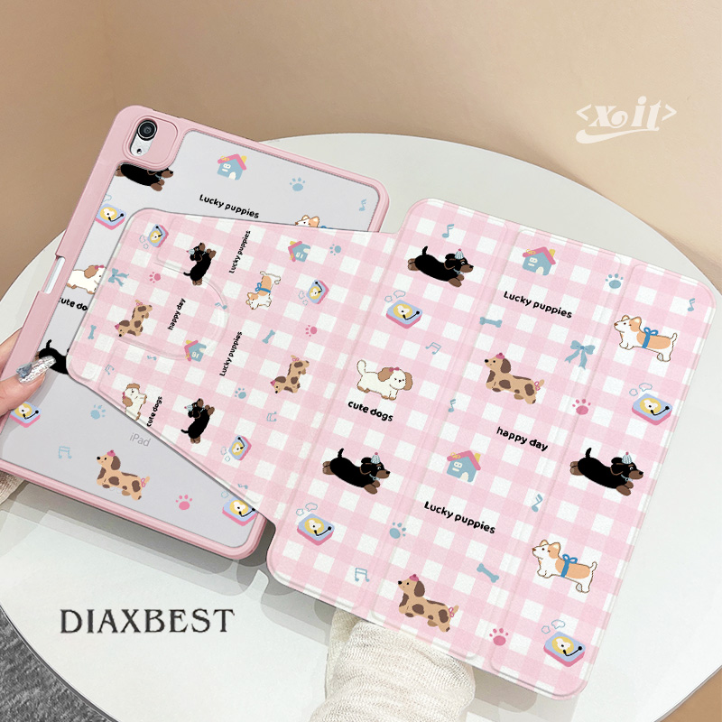 三折旋转亚克力iPad保护套腊肠狗