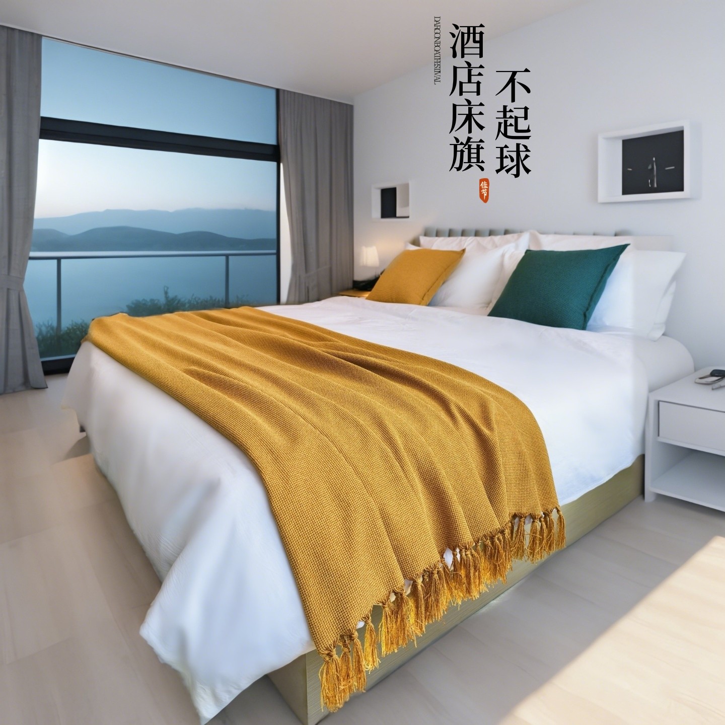 不起球酒店黄色床尾巾床旗床尾毯