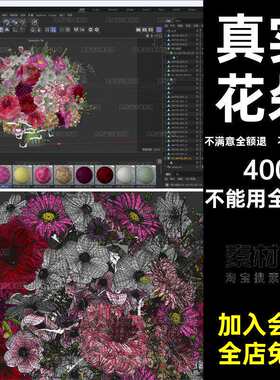 含贴图C4D鲜花模型素材真实三维插花花瓶盆栽花卉fbx植物B