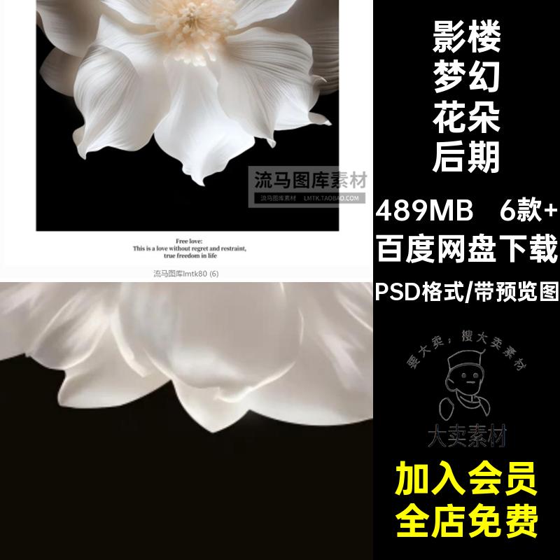 影楼梦幻花朵后期素材PSD格式6款 拍摄大花模板新春背景照片创意