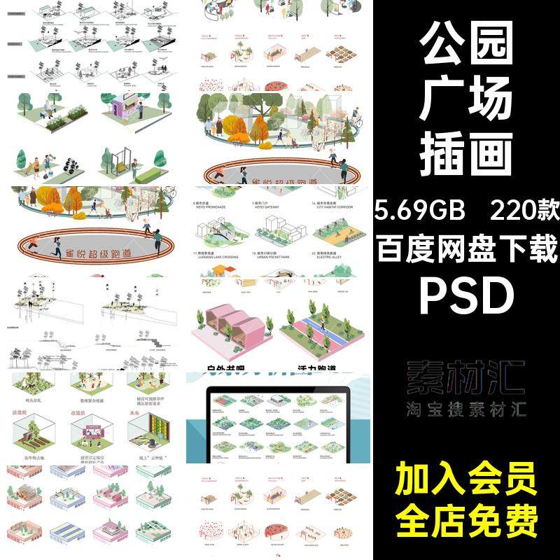 场景模块分析图PSDPSD插画免空间素材扣清新广场公园园林景观小