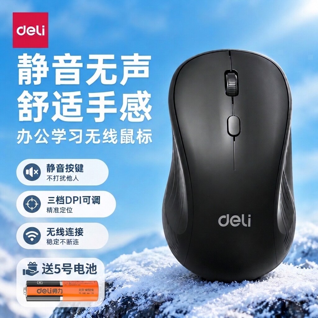 得力无线轻音鼠标办公用蓝牙usb游戏笔记本台式电脑通用有线鼠标