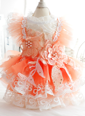 狗狗衣服夏季薄款猫咪公主裙橙色镂空礼服婚纱小型犬泰迪宠物3662