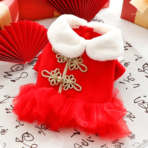 Собачья одежда весна и осенняя кошка Принцесса Национальная ветроэнергетическая утка Новая годом красная юбка маленькая inu di pet 3938