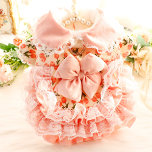 狗狗衣服秋冬装厚款猫公主裙郁金香碎花洛丽塔小型犬泰迪宠物5885