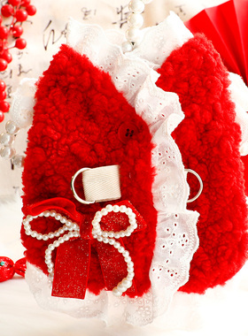 狗狗衣服秋冬装厚款猫咪公主棉衣新年红色牵引小型犬泰迪宠物6587